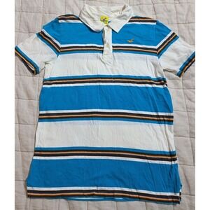 Y2K Hollister California Polo Retro Embroidered Logo Striped Short Sleeve Mens L